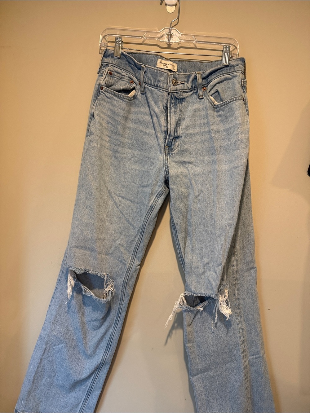 Abercrombie & Fitch Light Blue Distressed Straight Leg Jeans